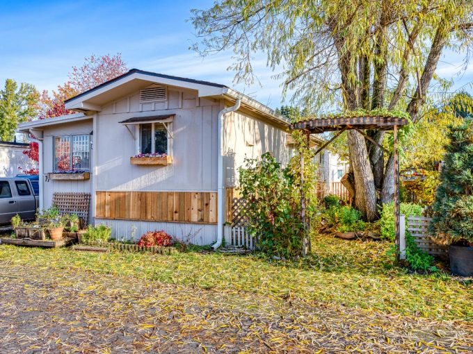 home with landscaped yard and autumn leaves